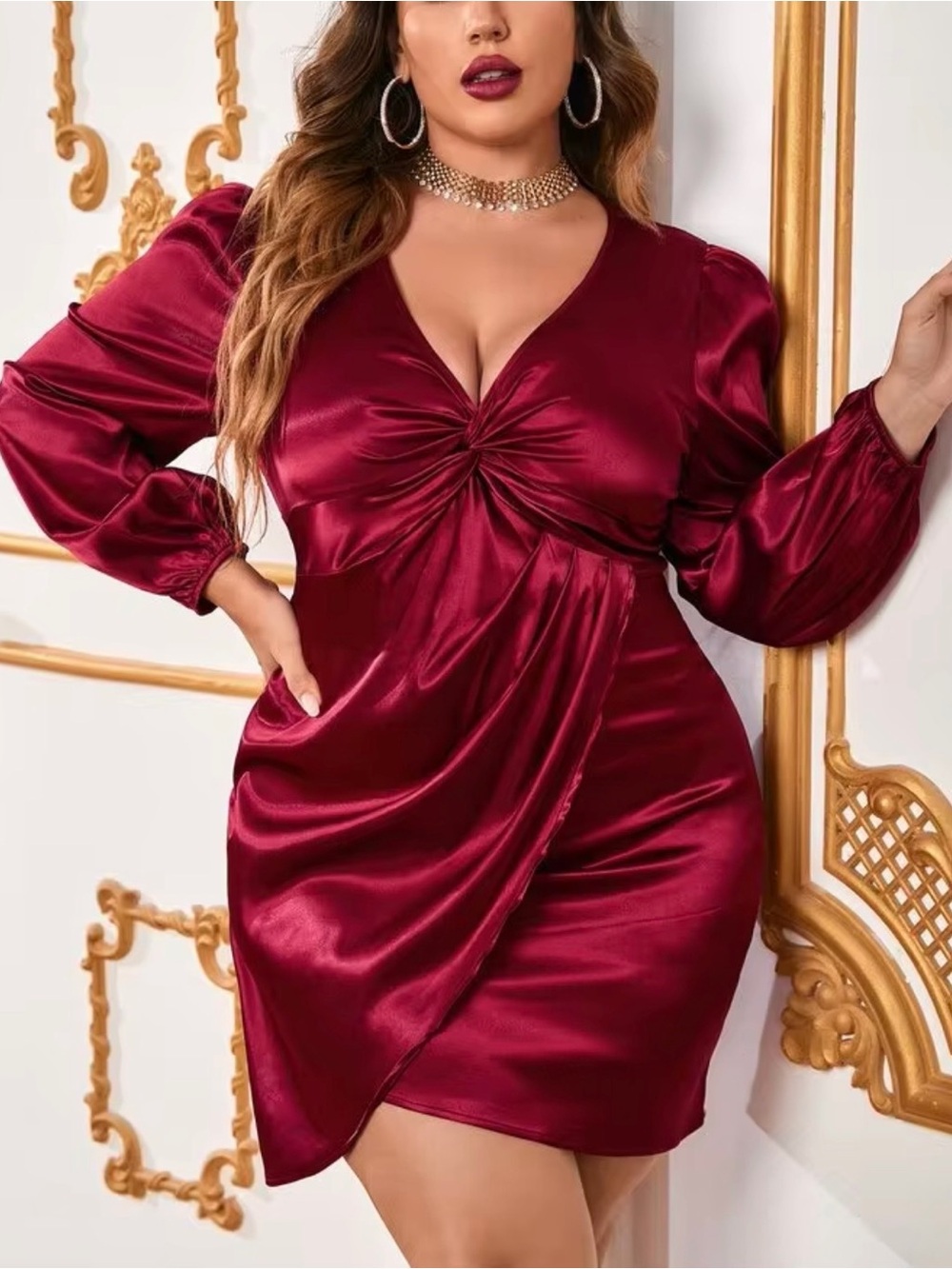 SHEIN Twist Front Wrap Hem Satin Dress